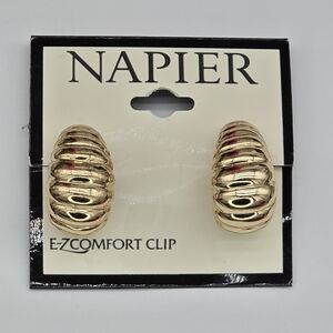 Napier Gold-Tone Ribbed Clip Earrings
